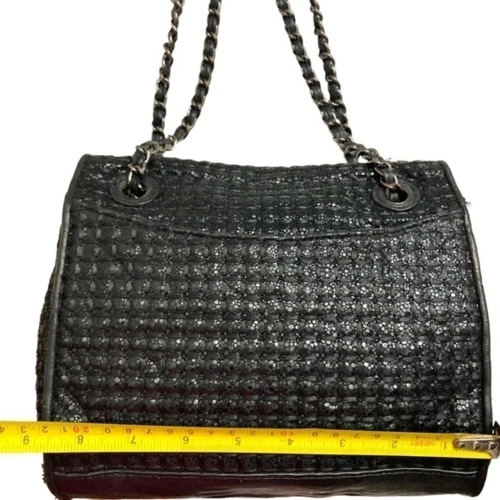 Tory Burch Sparkle Fleming Black Tweed Convertible Crossbody Shoulder bag